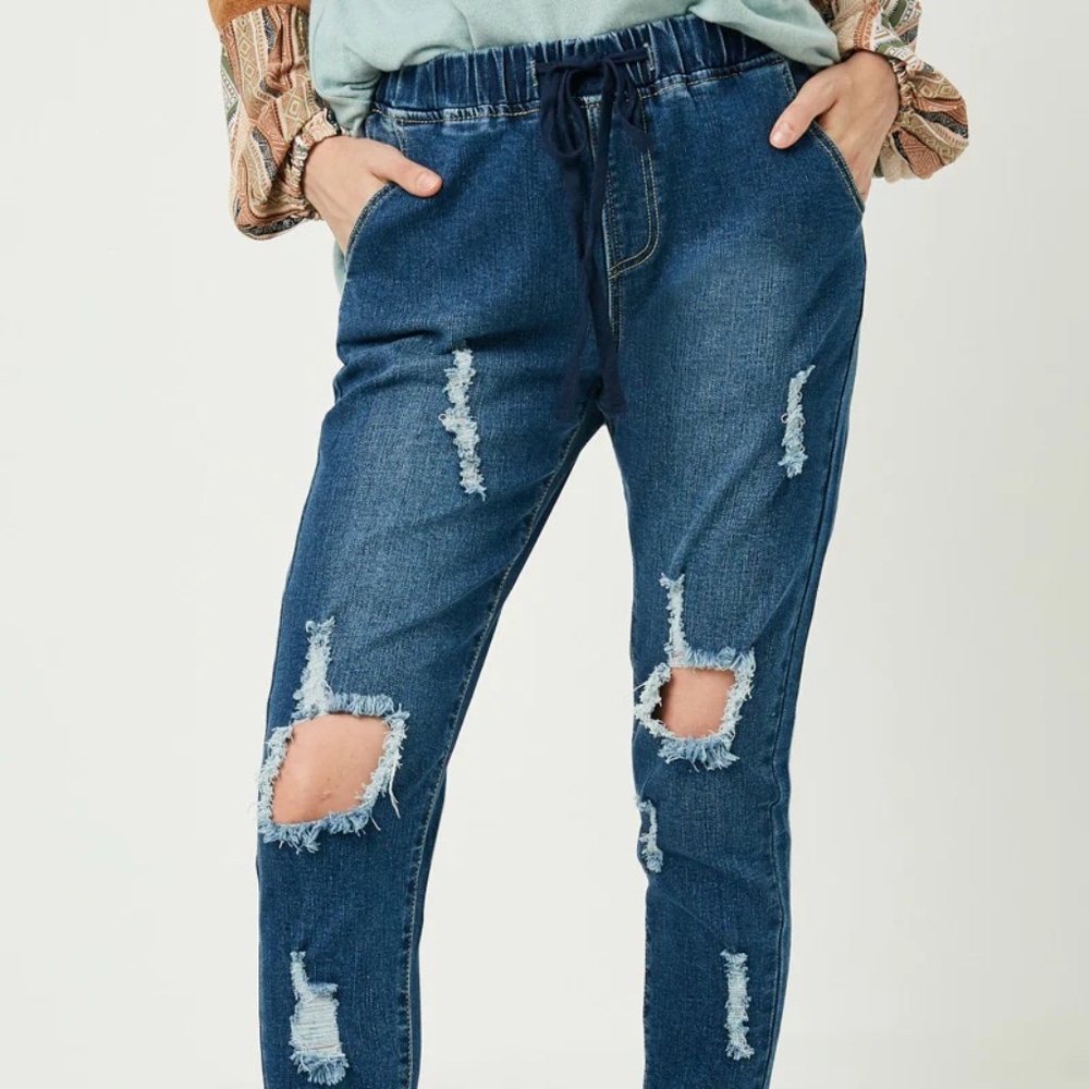 NWT Hayden Distressed Drawstring Denim Jeans – Medium – Mid‎ Denim